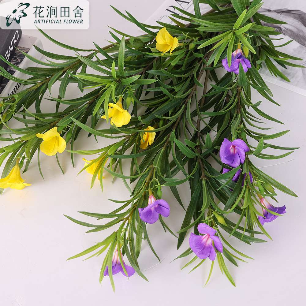 仿真花 大枝柳叶桃带花 家居客厅软装饰工程造景婚庆酒店盆栽假花