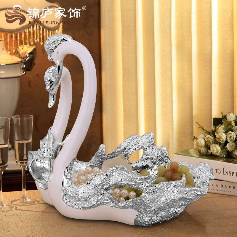 欧式天鹅水果盘摆件树脂工艺品工艺品储物罐摆设餐桌客厅茶几摆件