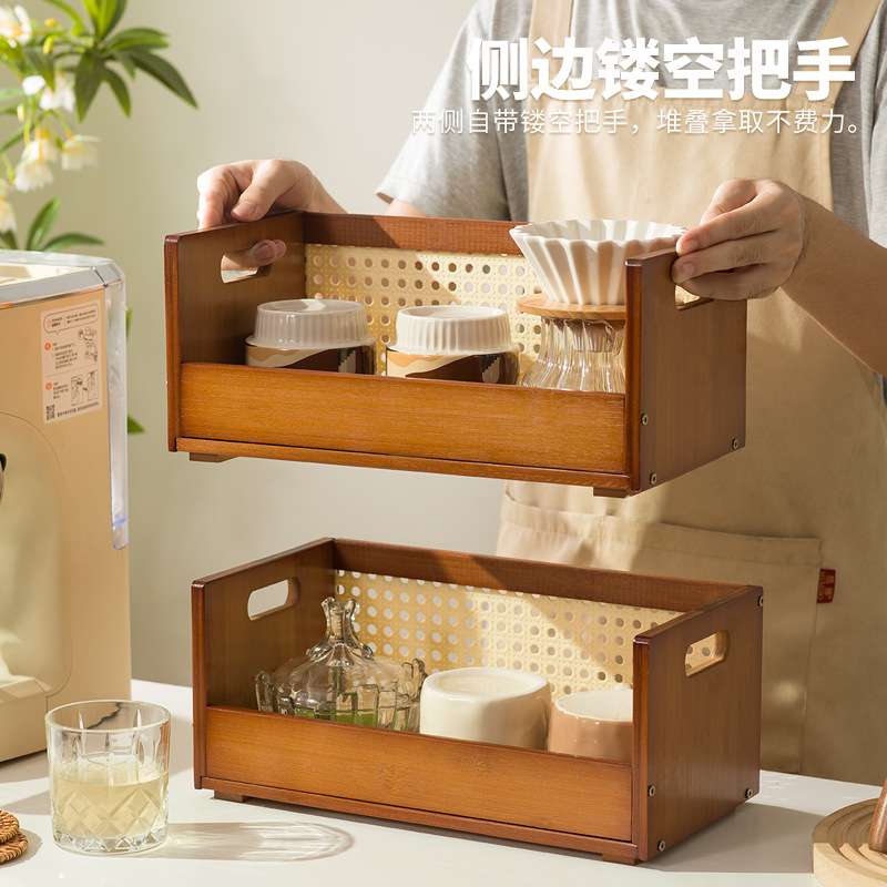 桌面马克杯收纳盒木质整理复古桌上杯子置物架实木办公室收纳分层