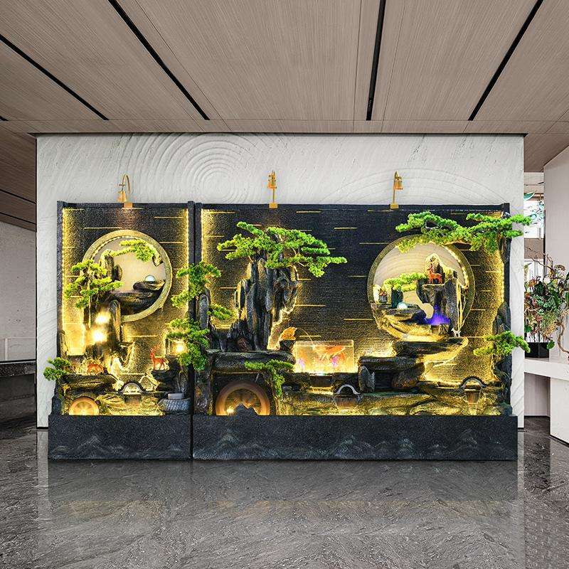 公司酒店大厅水幕墙假山流水喷泉办公室屏风庭院鱼缸造景观摆件