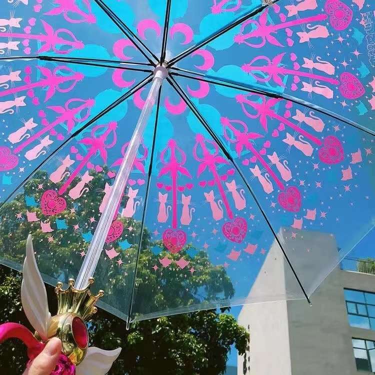 手绘画雨伞美少女战士发光仙女魔法杖百小樱可爱萌妹透明长柄公主