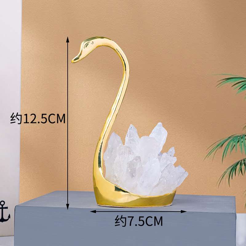 跨境天然水晶白水晶簇天鹅摆件水晶原石天鹅现代风格酒柜玄关装饰