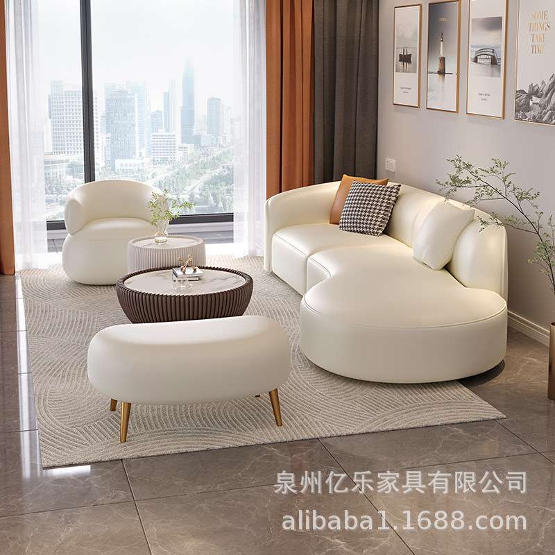 科技布沙发客厅简约现代轻奢小户型茶几组合套装弧形贵妃奶油风