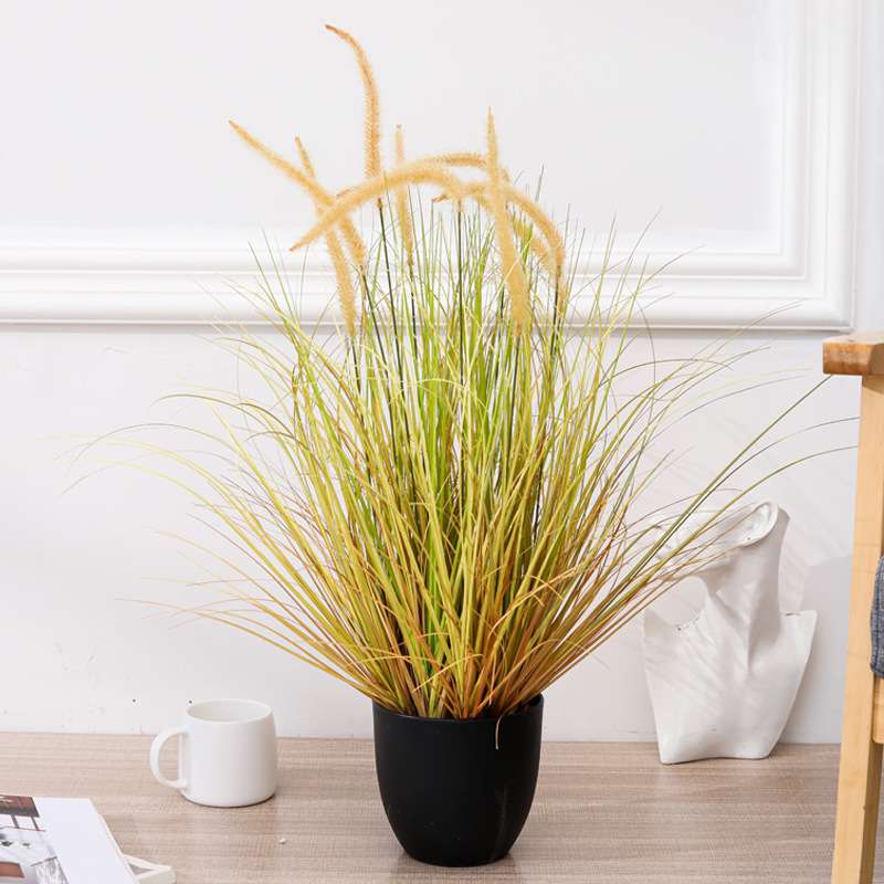 仿真树狗尾巴草绿植盆景北欧绿色落地植物家居室内装饰芦苇盆栽