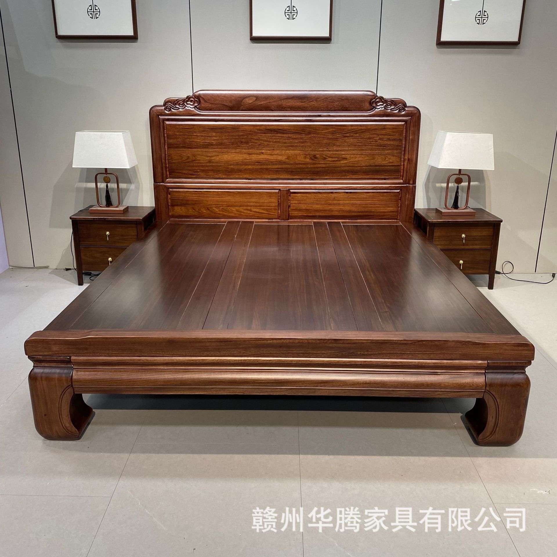 全实木高档乌金木床1.8米雕花复古中式老虎脚2米加厚加粗榫卯床