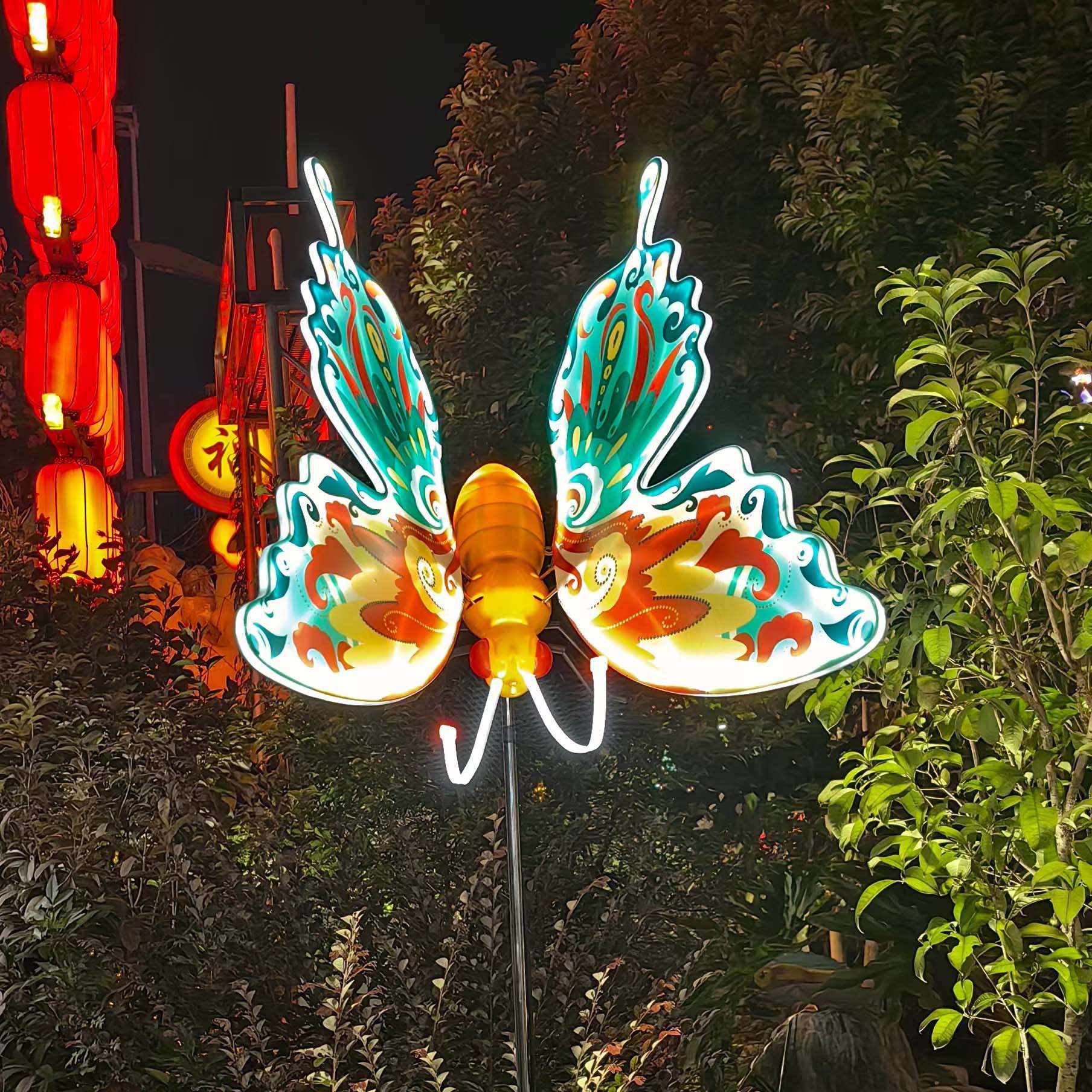 LED动态蝴蝶灯户外防水夜游景观发光电动仿真蜻蜓蜘蛛动物造型灯