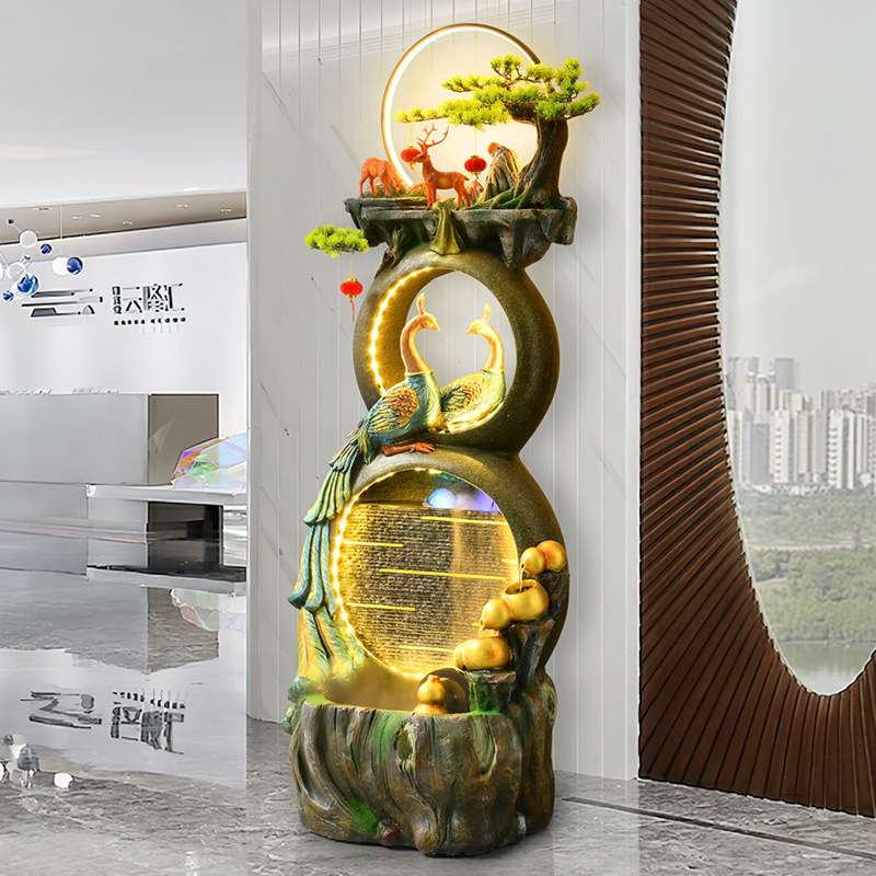 家居葫芦流水摆件客厅电视柜旁装饰办公室加湿器孔雀景观落地水景