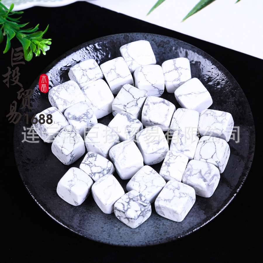 天然白松石方块摆件白纹石方糖跨境品Howlite 儿童科普淘矿挖宝石