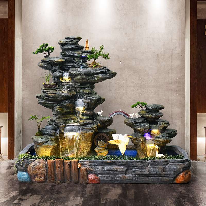 田园假山流水喷泉落地摆件花园庭院瀑布风水轮鱼池造景观招财送礼