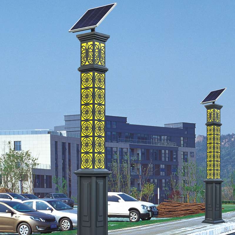 红色方形太阳能景观灯公园小区园林庭院灯柱现代简约柱灯中式装饰