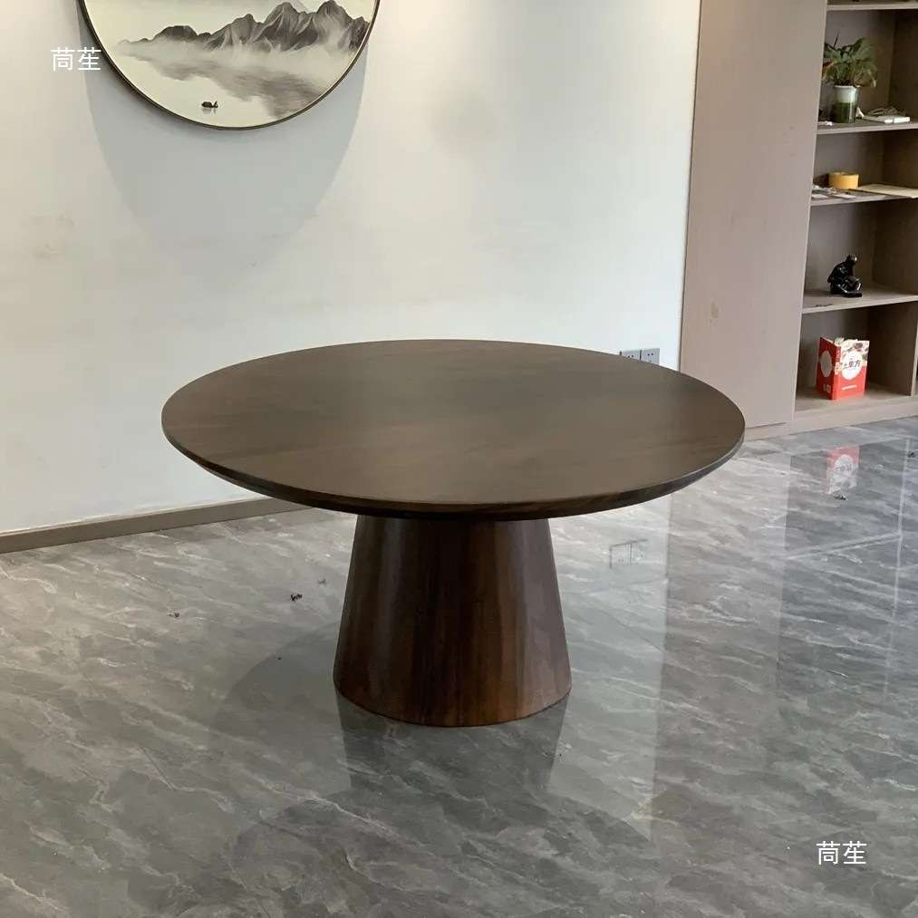 南美胡桃木圆桌实木桌腿加粗圆形脚架餐桌大理石岩板奢石桌面支架