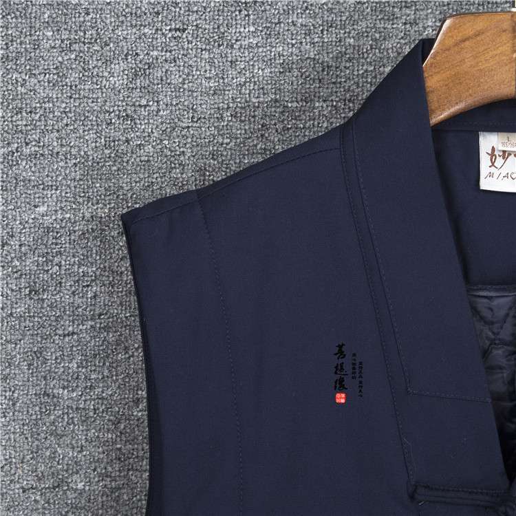 厂家直供道家服装服饰加棉短马甲马夹 加棉短坎肩深蓝色抗寒保暖