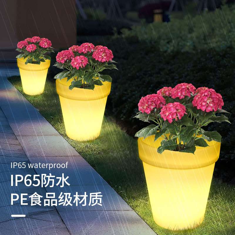 LED户外防水圆形花盆庭院走廊发光家具欧美装饰落地花盆盆栽容器