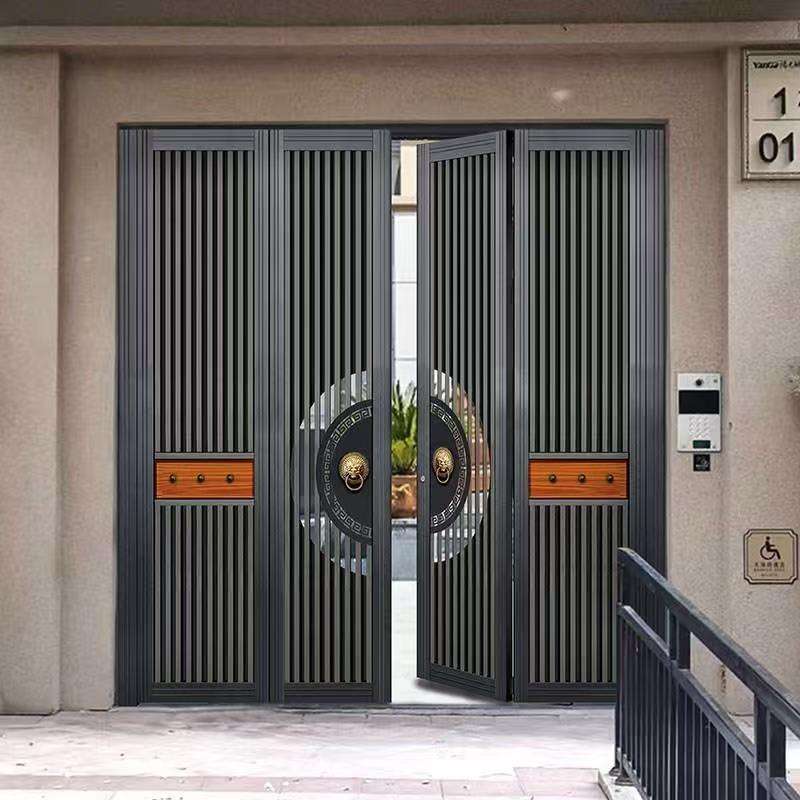 洋房别墅铝合金大门厂家 农村院子花园铝艺大门 双开门折叠栅栏门