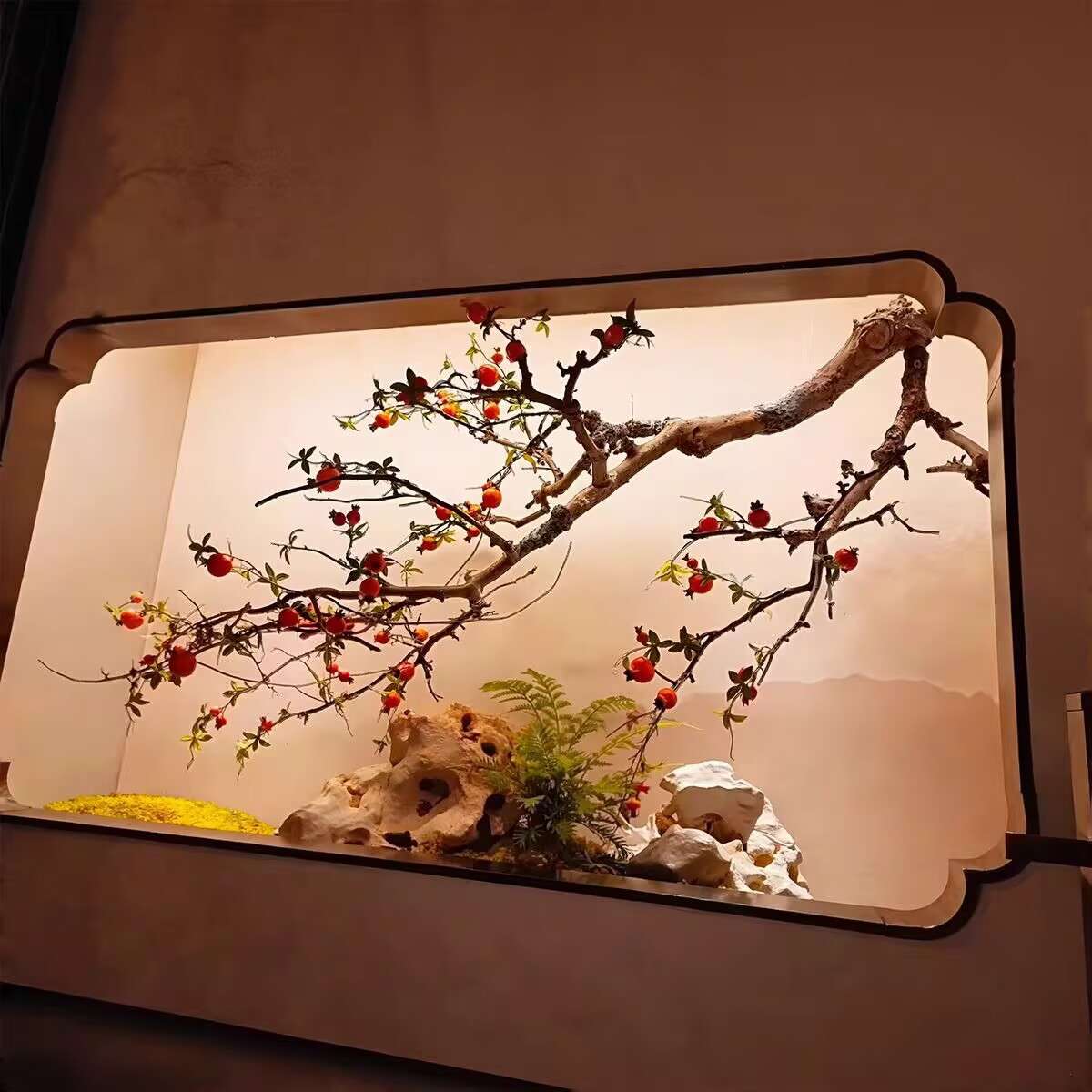 壁挂仿真石榴树倒挂假石榴干支龙枣绿植造景造型树餐厅天花板景观