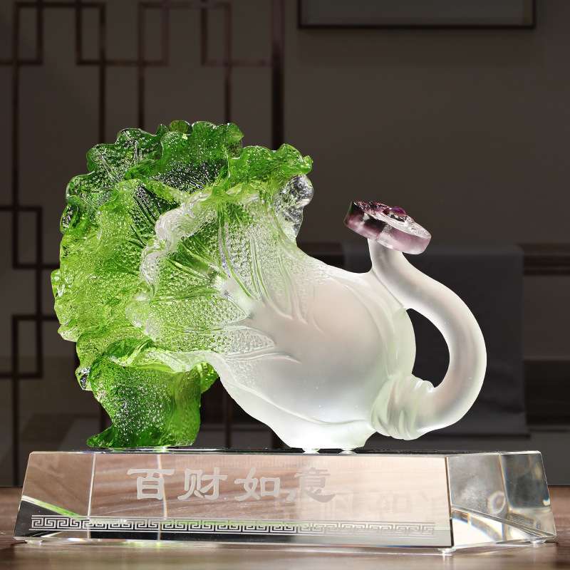 琉璃白菜摆件百财如意工艺品高档商务送礼桌面装饰品摆设开业送礼