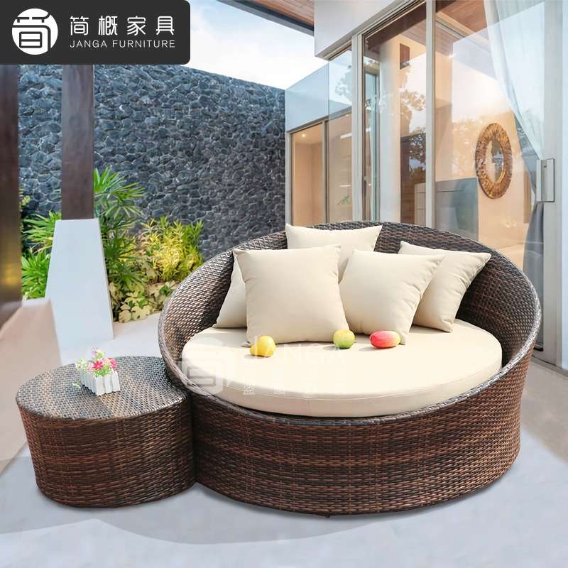 户外别墅庭院藤编躺床休闲花园圆形沙发椅酒店民宿露台防水沙发床