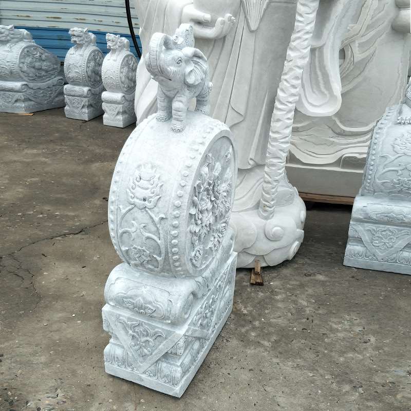 石雕抱鼓门墩 青白石招财大象门墩现货酒店 门口仿古抱鼓制作