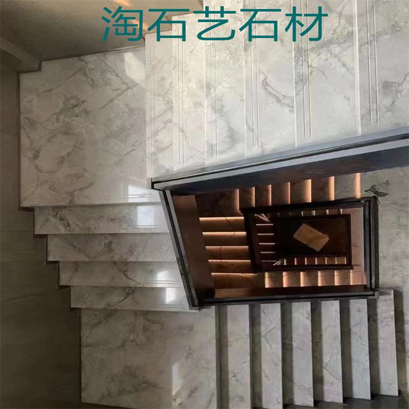 鱼肚灰天然大理石楼梯台阶踏板踢脚线踏步石材家装别墅橱柜台面石