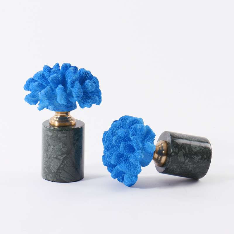 现代轻奢蓝珊瑚摆件售楼处博古架新中式玄关柜展厅设计师软装饰品