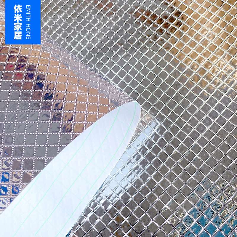 银色格子防油贴厨房自粘墙纸耐高温防水防潮墙贴灶台防污铝箔贴纸