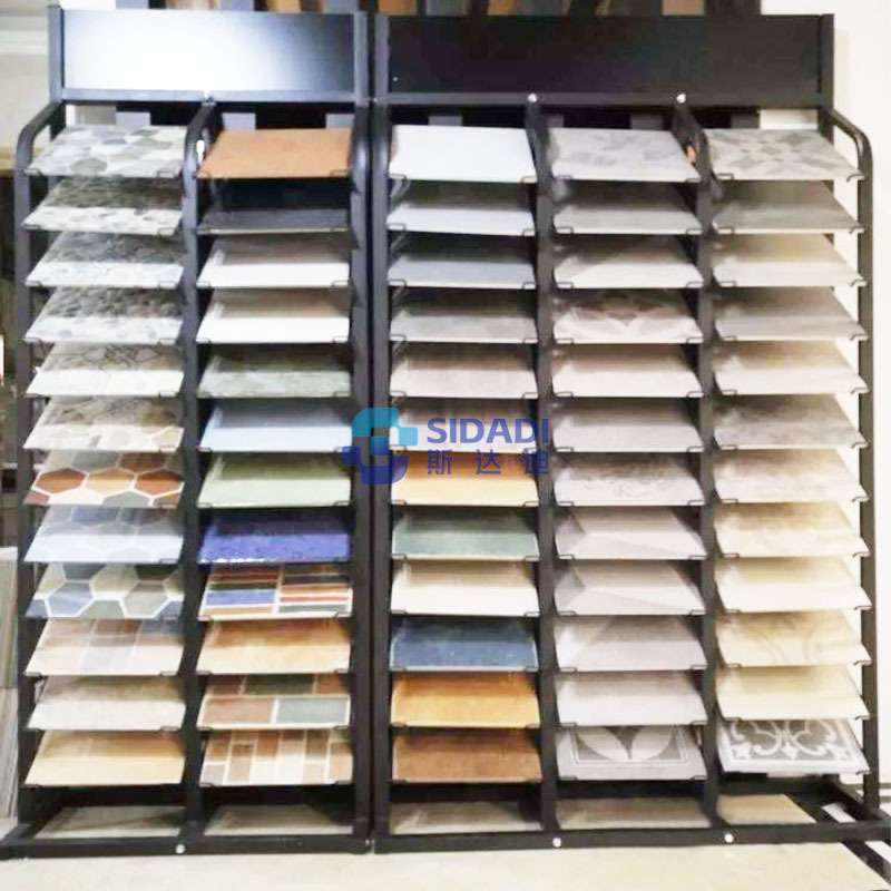 300瓷砖展示架可移动石材样品展架多功能铝扣板展示柜金属货架黑