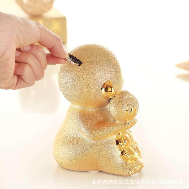 陶瓷金猴存钱罐摆件猴年精美大号中号储蓄罐儿童成人理财家居饰品