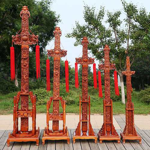 肥城桃木剑九龙剑立式剑剑架客厅玄关摆件木雕工艺品