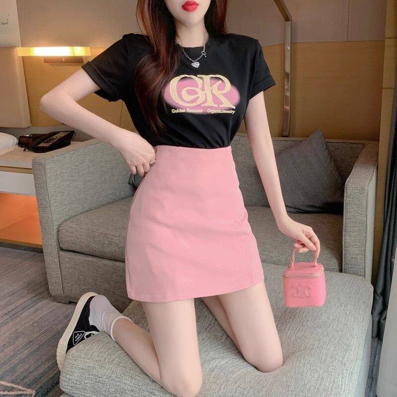 粉色半身裙女小个子黑色包裙夏季短款职业裙子紧身包臀性感短裙