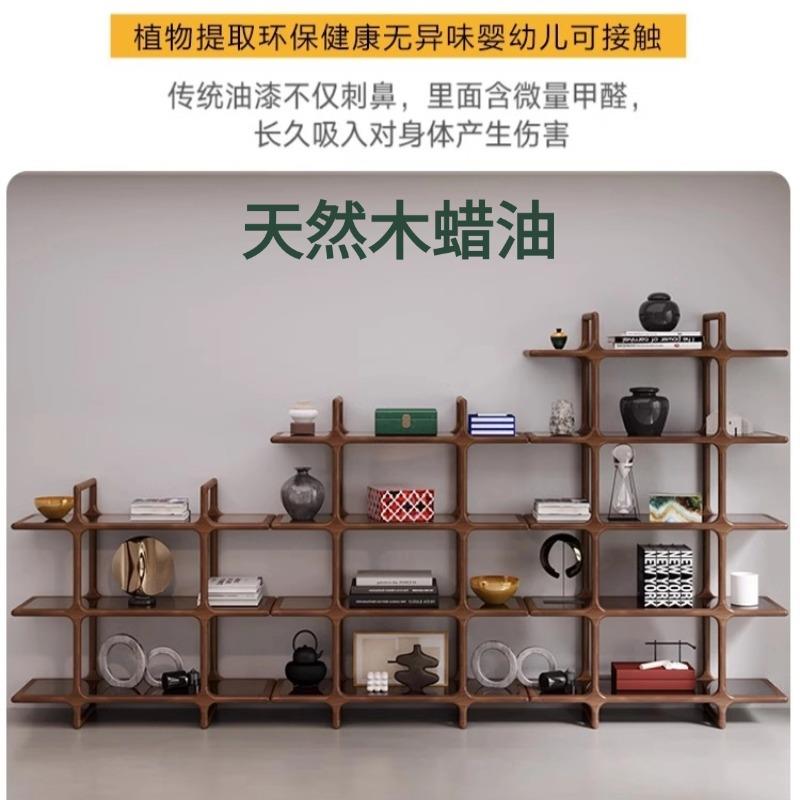 北美黑胡桃木书架 落地实木收纳置物架 客厅隔断储物架多层展示架