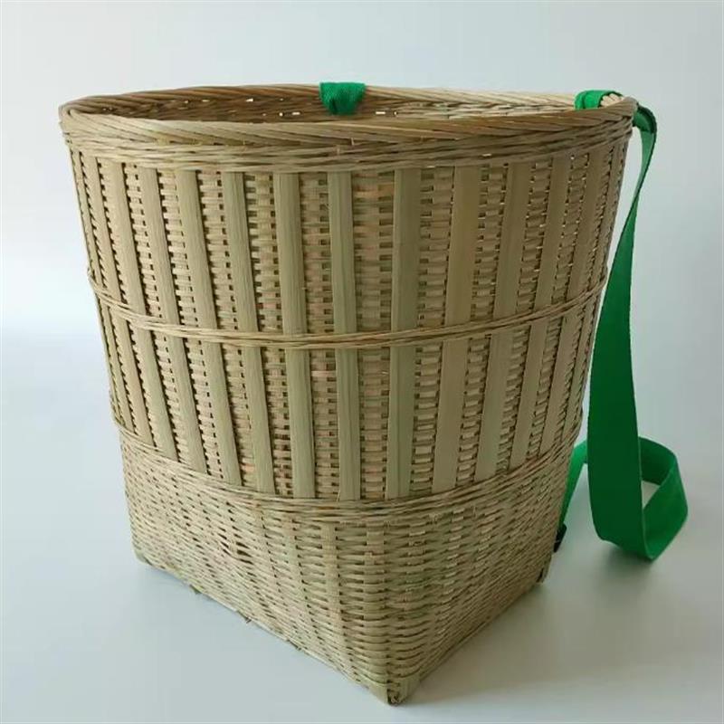 竹编收纳篮竹青精编表演装饰用农家采摘茶叶买菜双肩背箩竹筐背篓