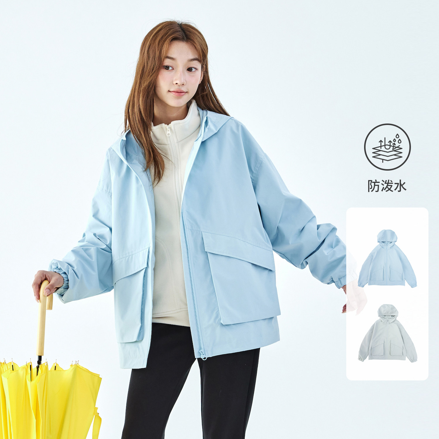 棵初休闲连帽立体口袋外套图片