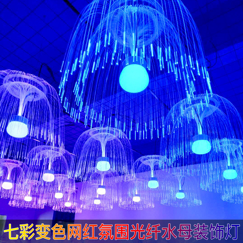 网红户外广场防水光钎彩灯串七彩变色婚礼节日氛围遥控光纤水母灯