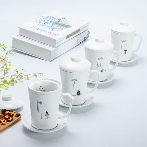 茶杯茶水分离陶瓷单个办公室杯子学生杯子带盖情侣陶瓷杯个性杯子