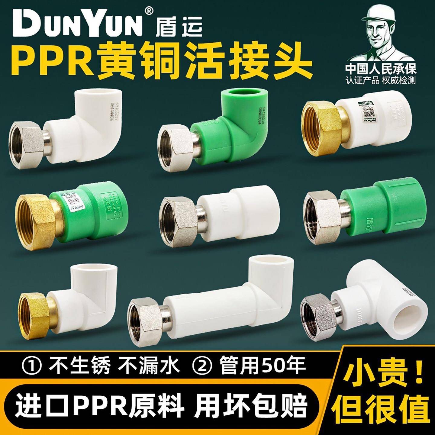 盾运PPR20活接头全铜4分6分热水器直接弯头热熔25水管配件直活接图片