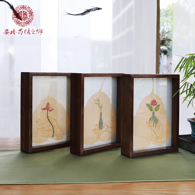 非遗蜀绣手工艺礼品中国风莲花图案双面绣装饰摆件四川特色礼物