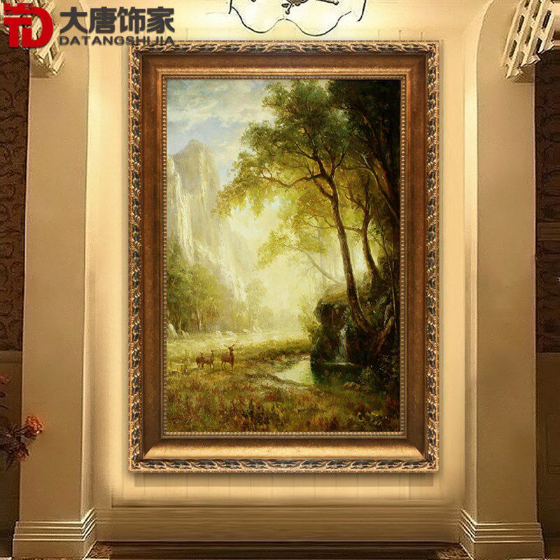 高档纯手绘古典风景油画欧式客厅玄关卧室装饰画招财鹿油画M25