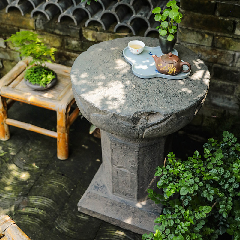 中式仿古柱脚庭院装饰 模仿石柱础底座 落地摆件花盆造景底座