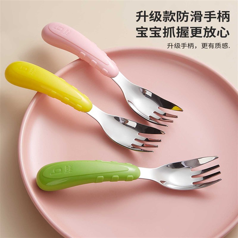 儿童叉子不伤嘴316不锈钢宝宝吃面条叉子勺子套装吃饭专用餐具图片