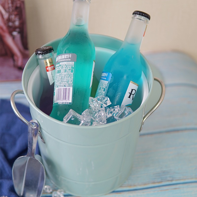 法式酒吧户外家用啤酒香槟红酒装冰块铁皮小冰桶带盖带冰铲子米桶