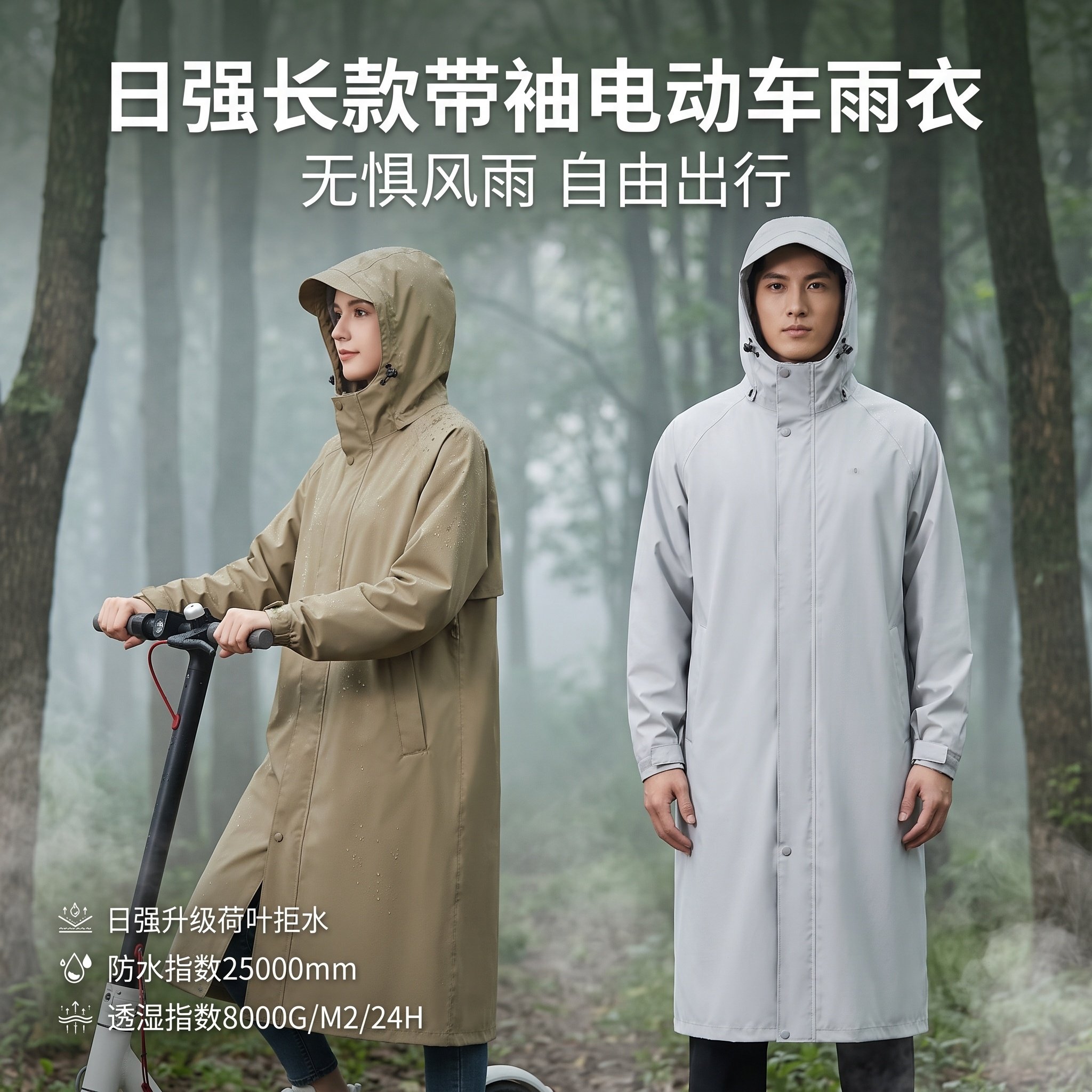 日强长款带袖电动车雨衣8000G