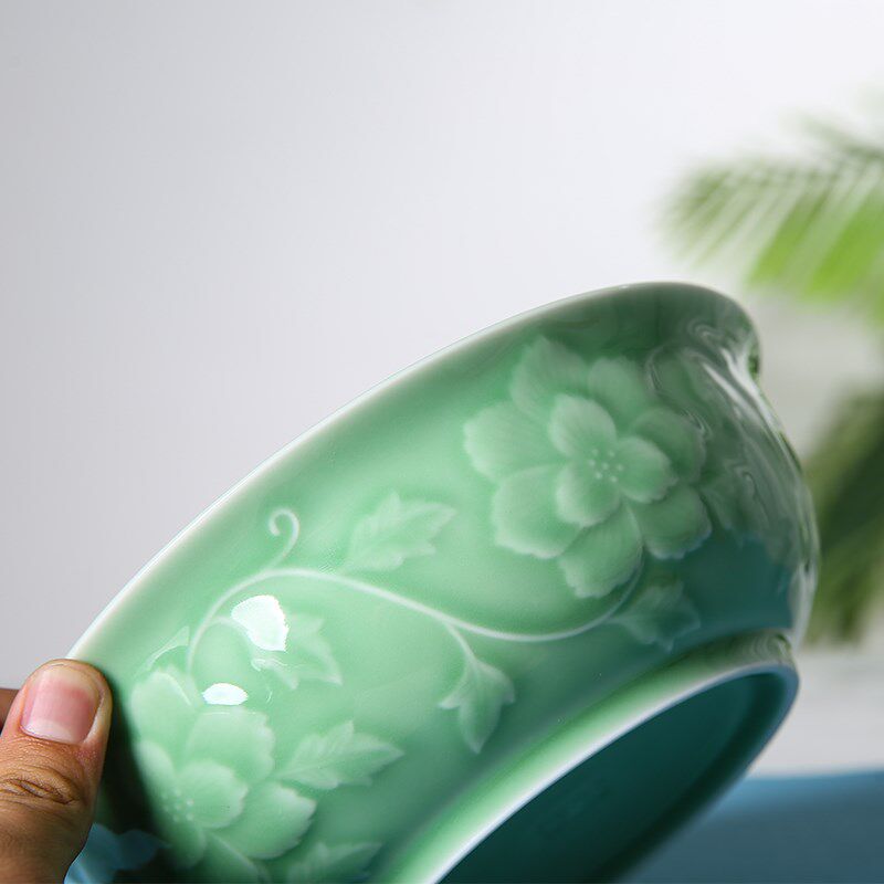 青瓷餐具家用日式吃拉面碗牡丹大号盛汤碗陶瓷创意面条大碗装菜碗