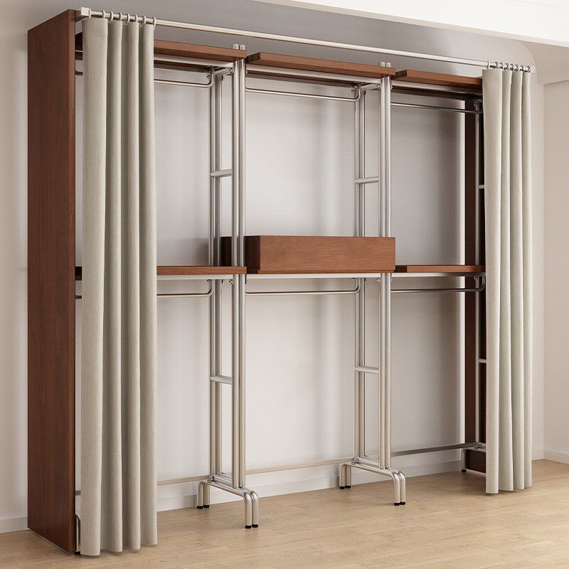 开放式衣柜北欧铁艺步入式衣架落地置物架帘子卧室loft金属衣帽间
