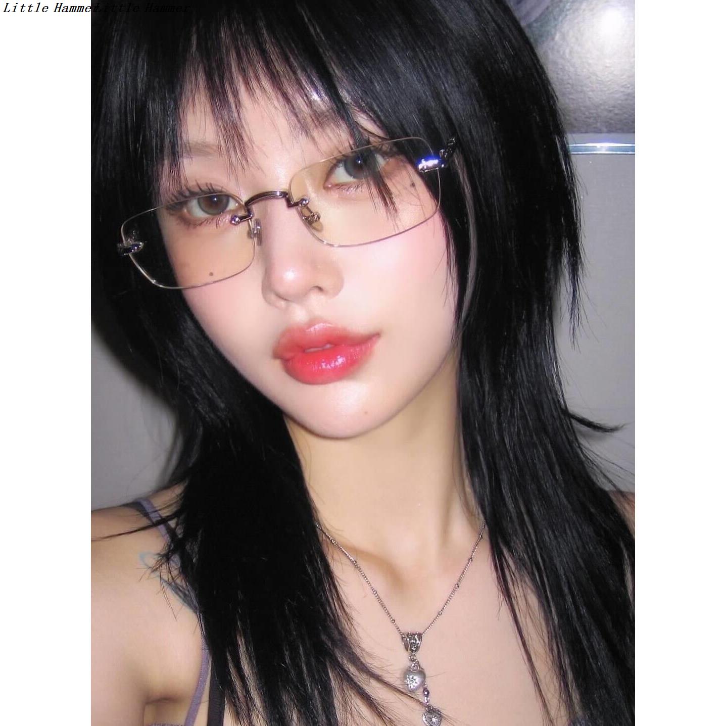 银色无边框眼镜斯文高支辣妹时髦凹造型可配度数防蓝光有质感高级图片