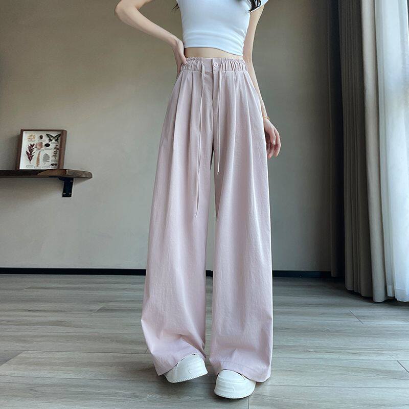 冰丝弯刀裤女夏季薄款2026新款宽松垂感藏青色凉感直筒西装阔腿裤