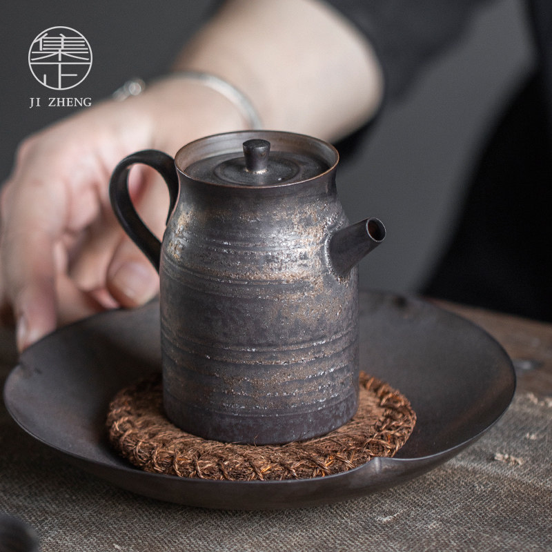 集正 日式古铜釉茶壶 粗陶复古茶室泡茶器陶瓷带过滤沏茶小壶单壶