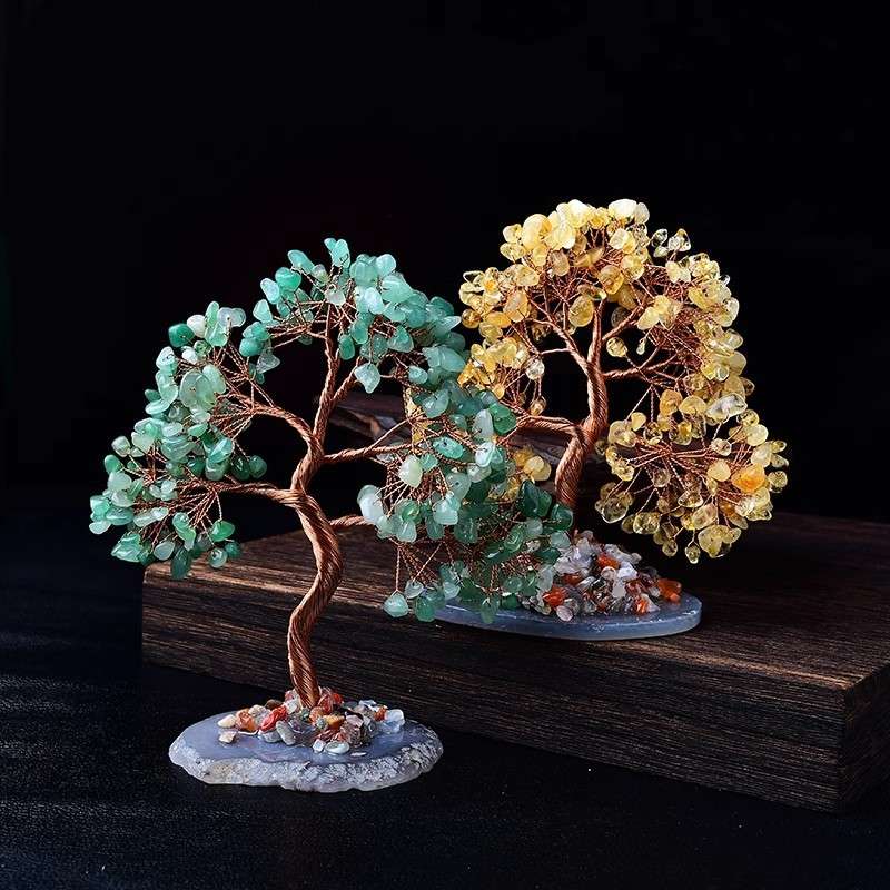 水晶树摆件天然玛瑙底座发财树紫水晶黄水晶摇钱树七彩碎石生命树