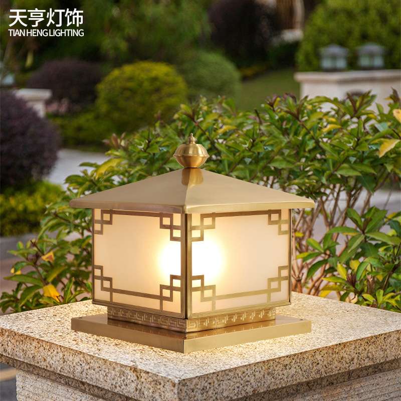 天亨全铜柱头灯户外防水花园庭院灯别墅小区庭院门柱灯大门围墙灯