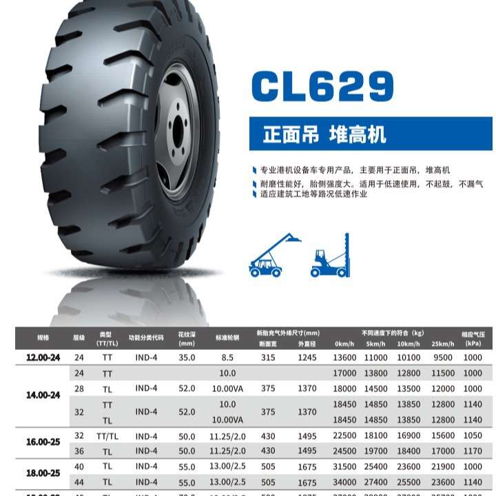 朝阳港口堆高机斜交轮胎CL629规格26.5-25-36/32/28 现货供应价优