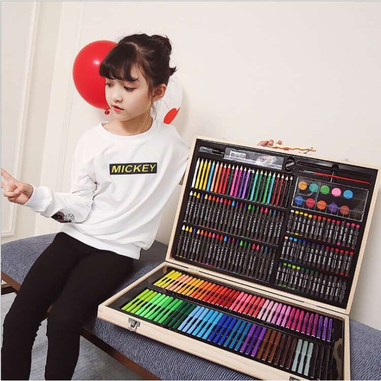 251木盒儿童绘画画笔套装水彩笔蜡笔套装彩铅幼儿园 水彩笔 儿童